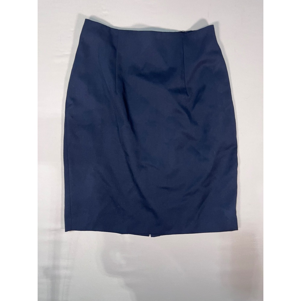 Ann Tjian for Kenar Navy Blue 100% Wool Pencil Skirt Professional Career Size 12